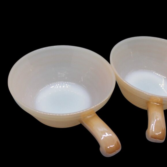 VTG Fire King Peach Luster Beehive Handle Soup Bowls Set of 2 Anchor Hocking USA - Picture 3 of 9